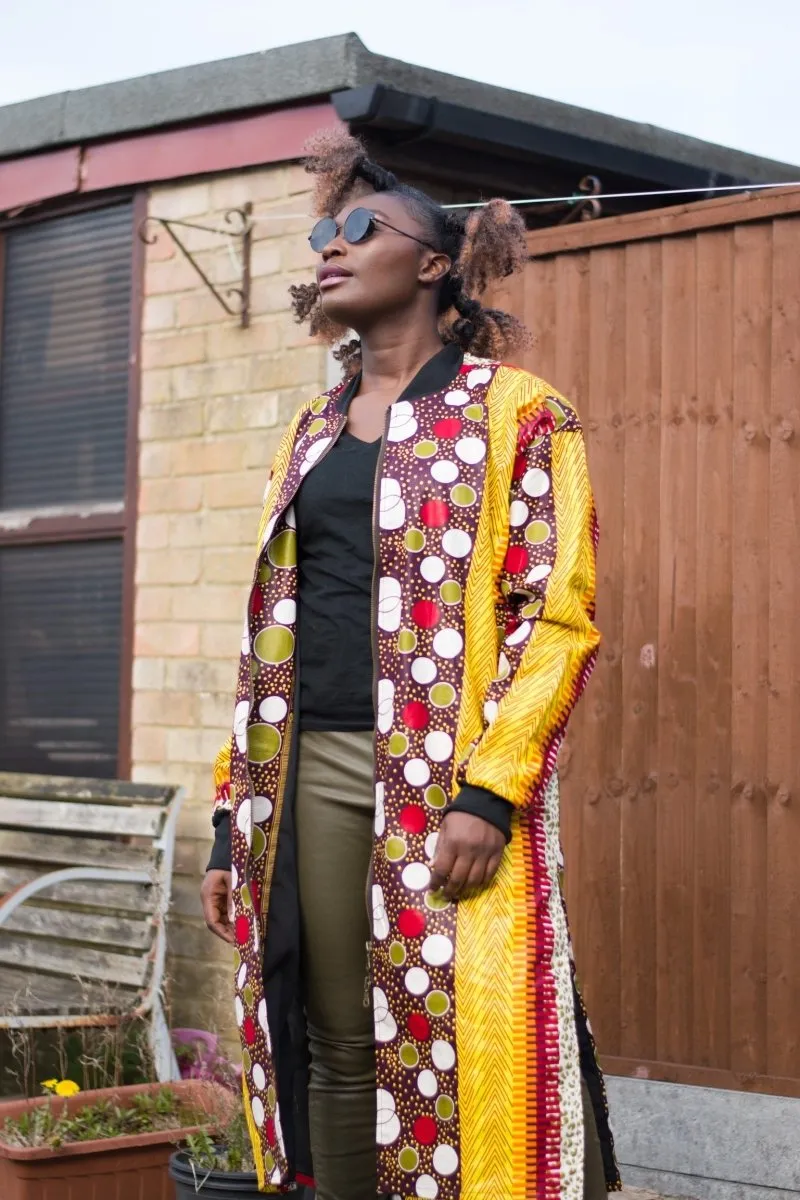 African Trench Coat in Orange Ankara Print - Festival Clothing