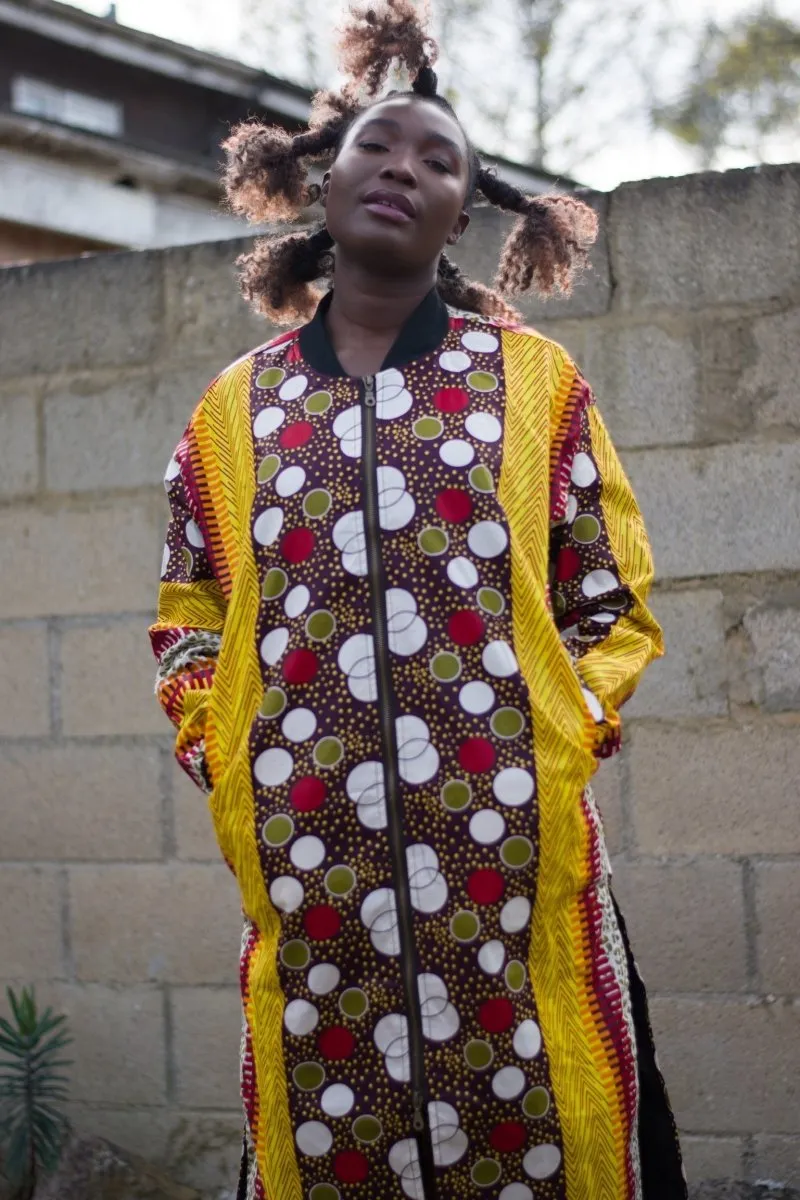 African Trench Coat in Orange Ankara Print - Festival Clothing