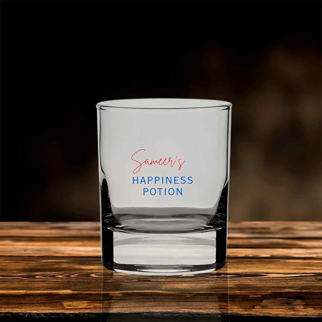 Alcohol Drinking Glass Custom Colored Name Whiskey Glasses - Happiness Potion