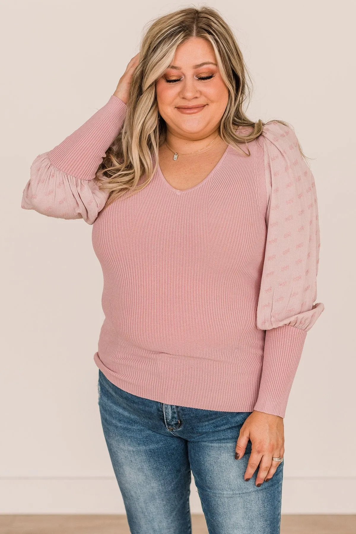 All Too True Puff Sleeve Knit Top- Dusty Pink