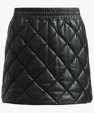 Allsaints Womens Black Ottie quilted leather mini skirt