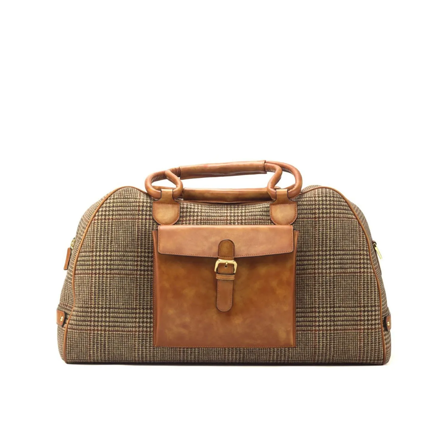 Ambrogio Men's Bag Beige & Cognac Fabric / Calf-Skin Leather Travel Duffle Bag (AMBH1015)