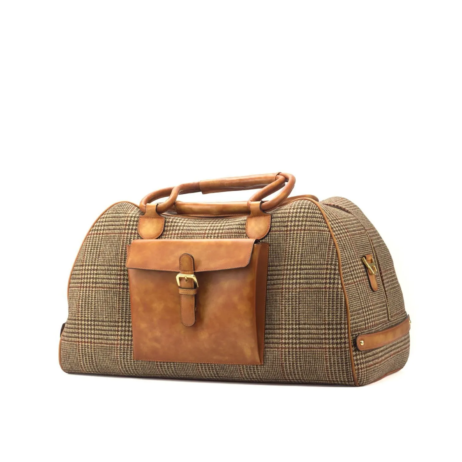 Ambrogio Men's Bag Beige & Cognac Fabric / Calf-Skin Leather Travel Duffle Bag (AMBH1015)