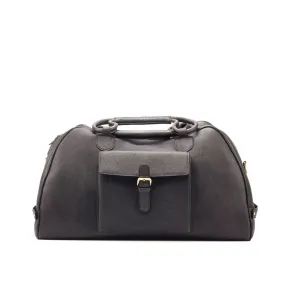 Ambrogio Men's Bag Gray & Black Full Grain Leather Travel Duffle Bag (AMBH1017)