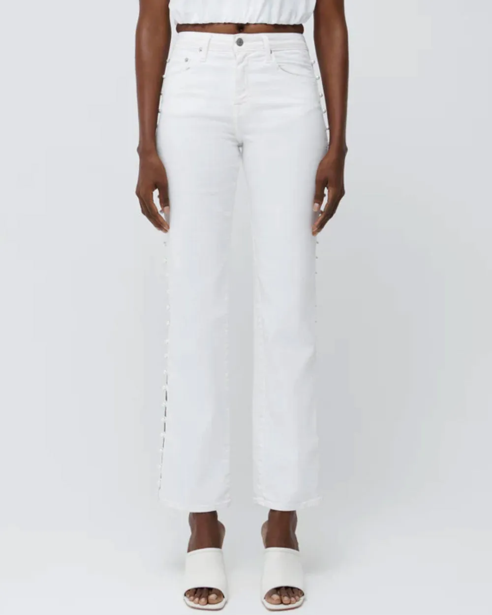 Amelia High Rise Pearl Embellished Jean in Ivory