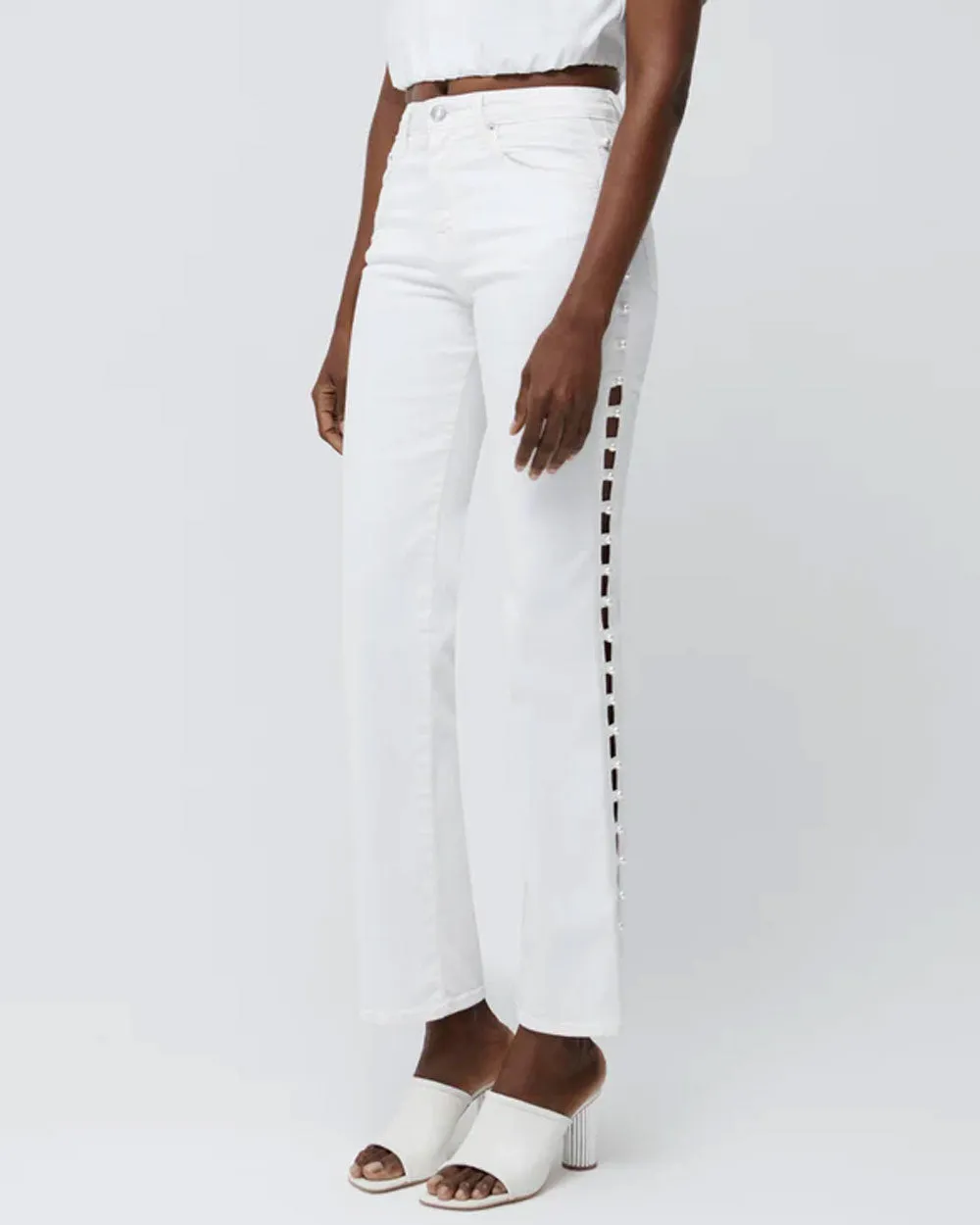 Amelia High Rise Pearl Embellished Jean in Ivory