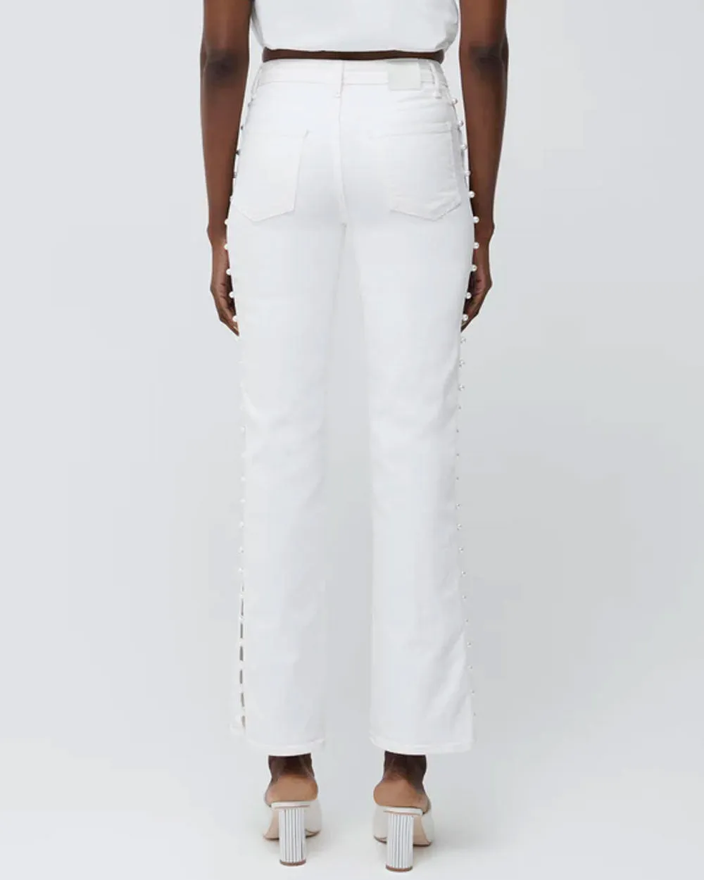 Amelia High Rise Pearl Embellished Jean in Ivory