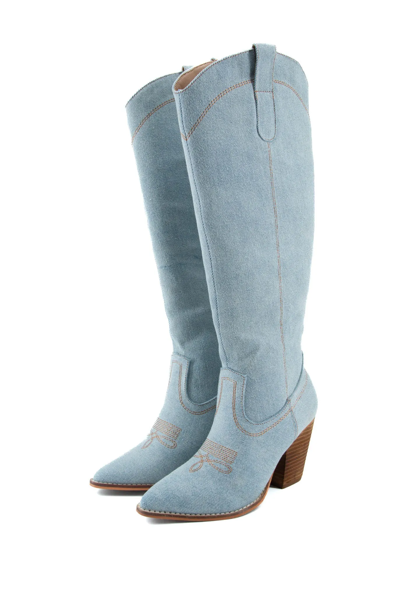 Anita Light Blue Denim Tall Point Toe Cowgirl Boot FINAL SALE