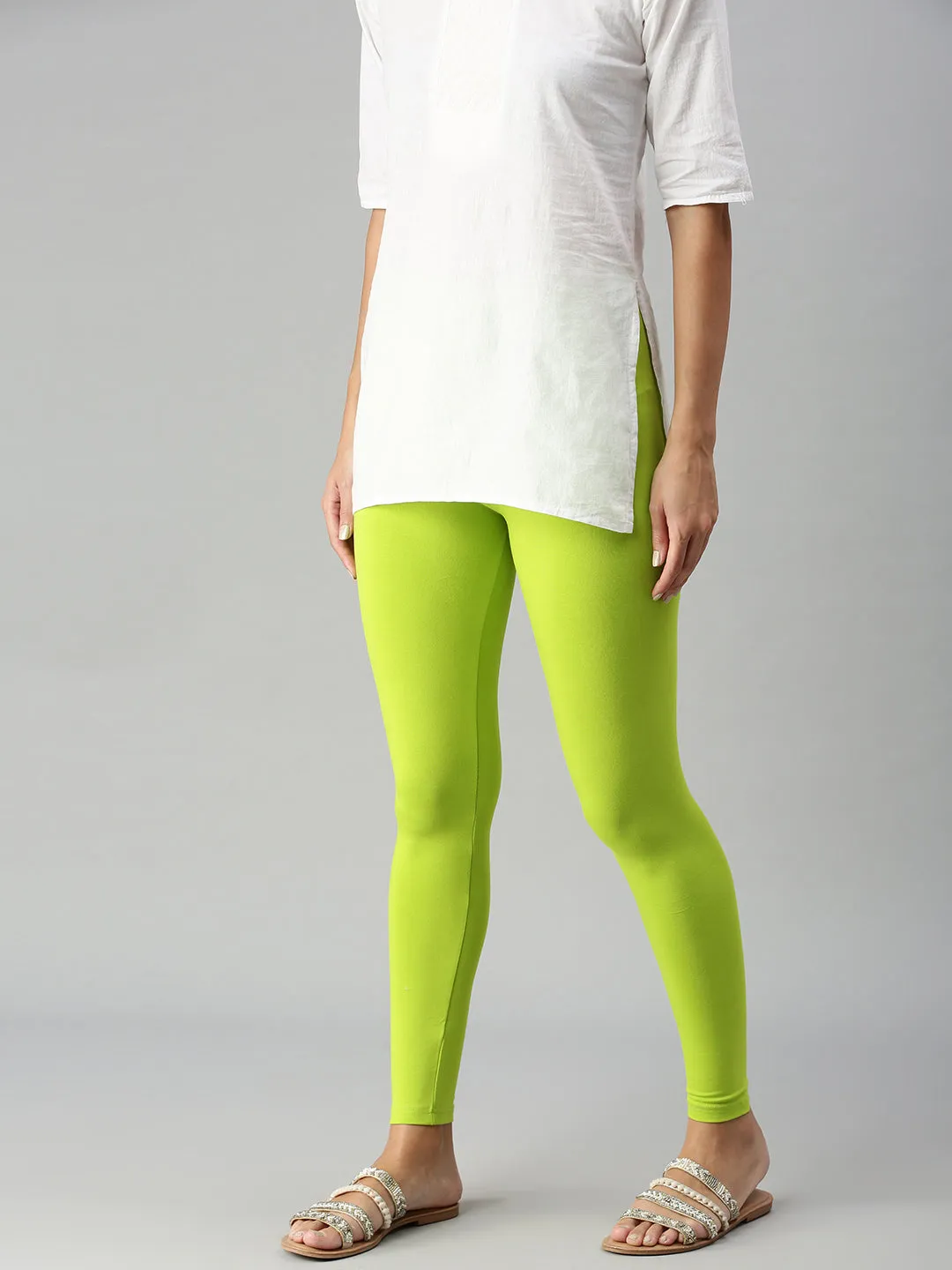 Ankle Length Leggings Cotton-Lime