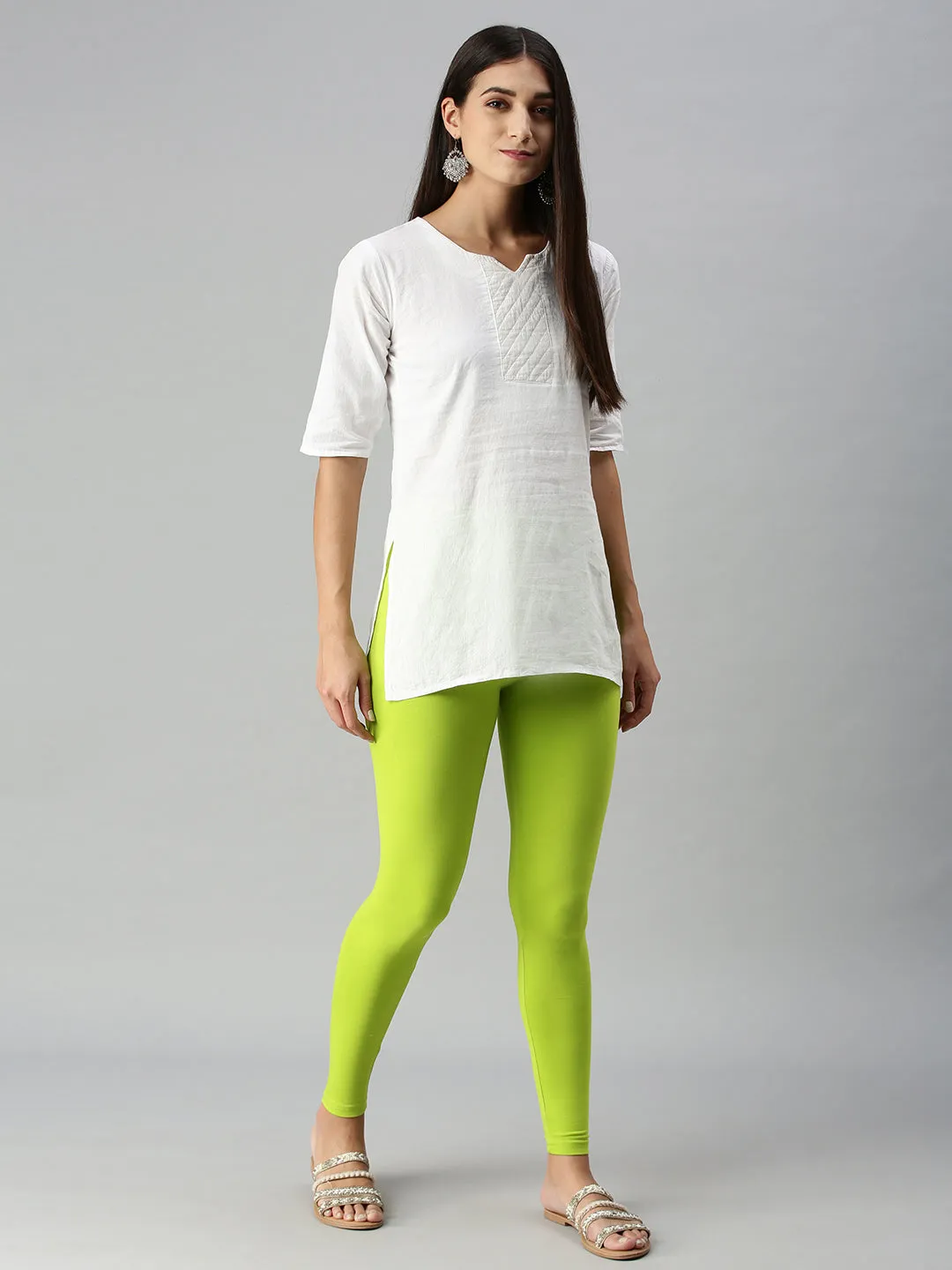 Ankle Length Leggings Cotton-Lime