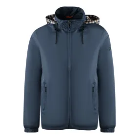 Aquascutum Plain Navy Blue Hide Hood Lightweight  Jacket