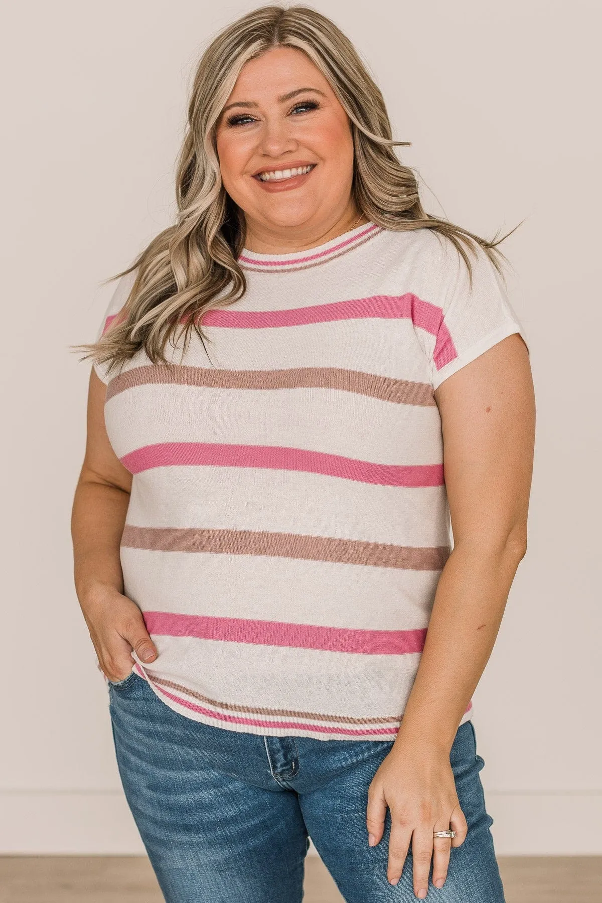 As Always Striped Knit Top- Ivory & Pink