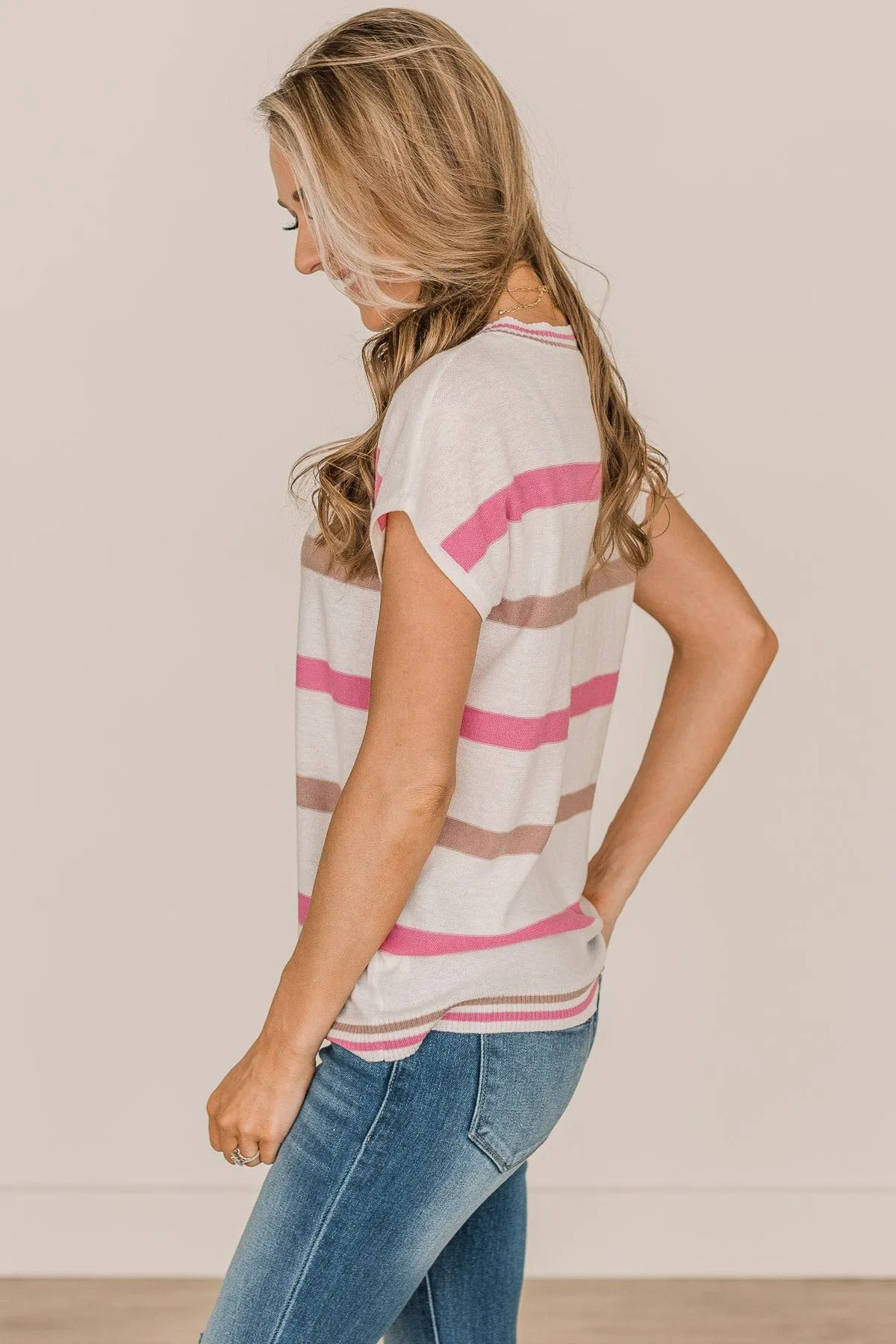 As Always Striped Knit Top- Ivory & Pink