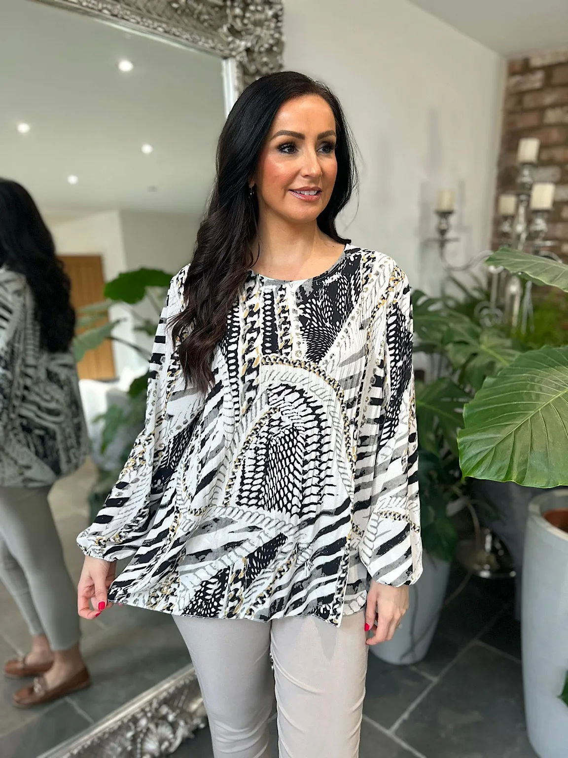 Black Multi Pattern Pleated Blouse Evie