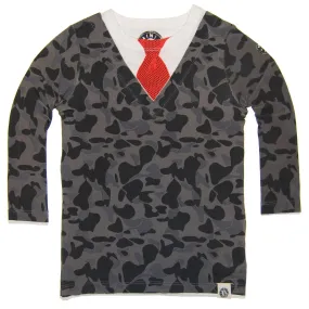 Blue Camouflage Sweater Tie T-Shirt by: Mini Shatsu