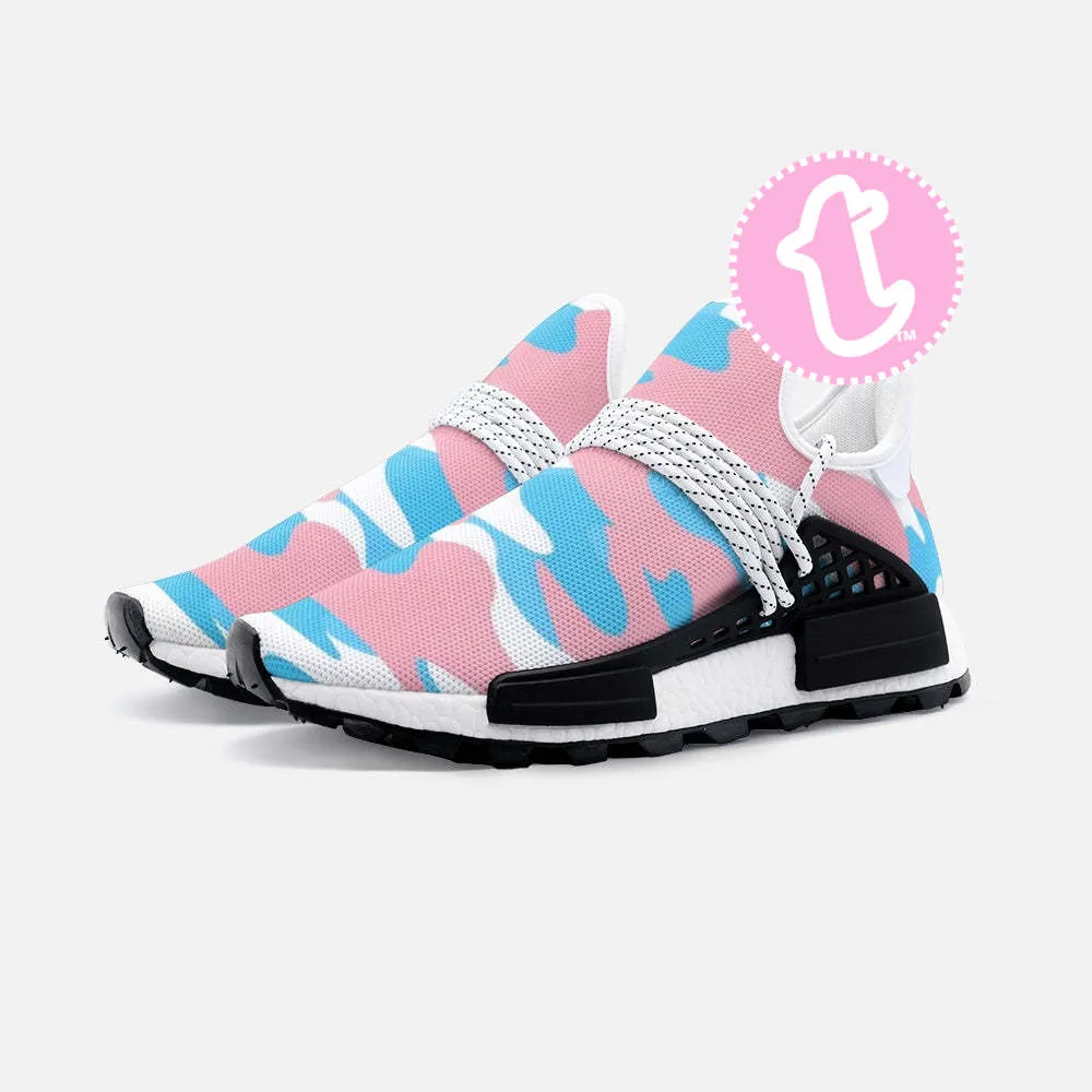 Blue Pink White Pride Camo Mesh-Knit Fabric Sneakers