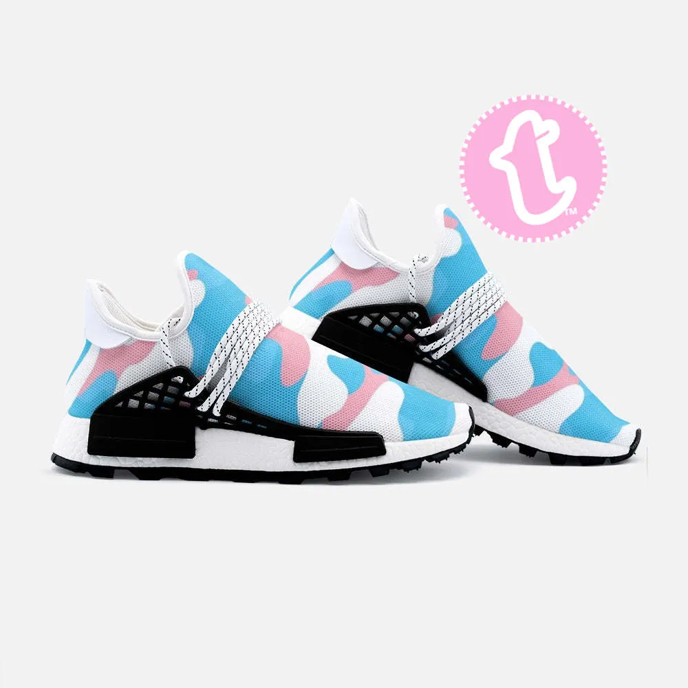 Blue Pink White Pride Camo Mesh-Knit Fabric Sneakers