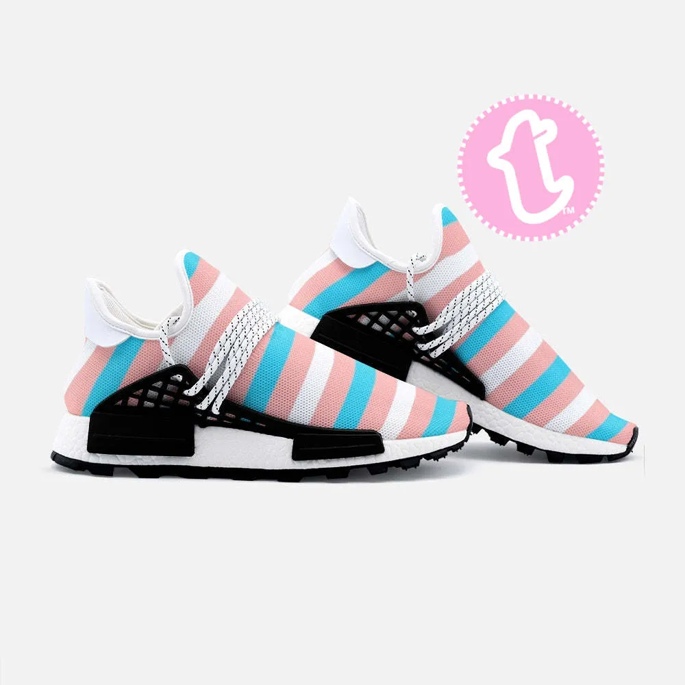 Blue Pink White Pride Candy Striped Mesh-Knit Fabric Sneakers