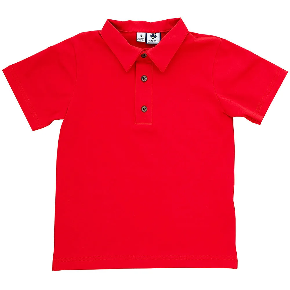 Boys Short Sleeve Polo Red Knit