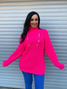 Bright Pink High Neck Knit Marilyn