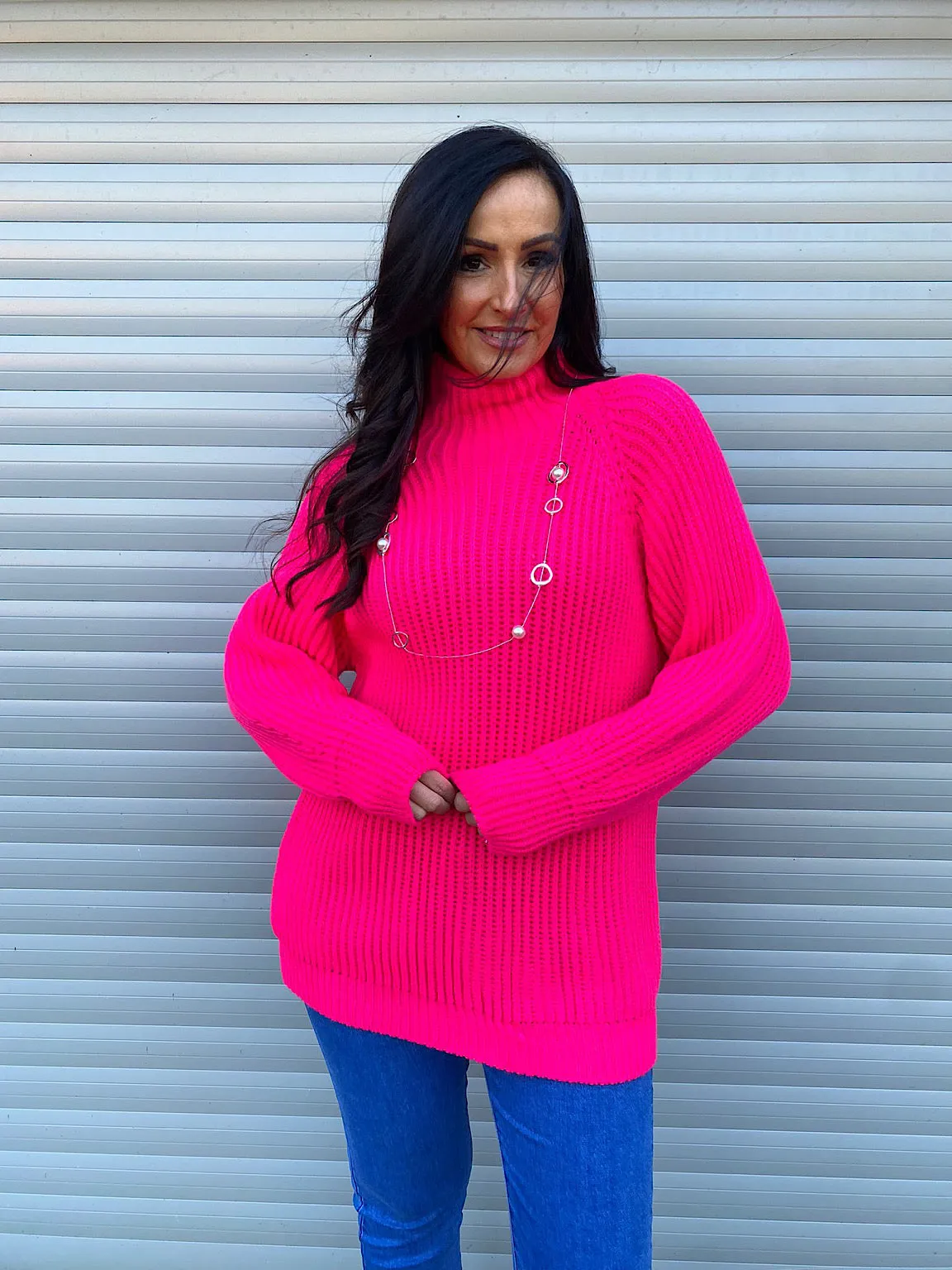 Bright Pink High Neck Knit Marilyn