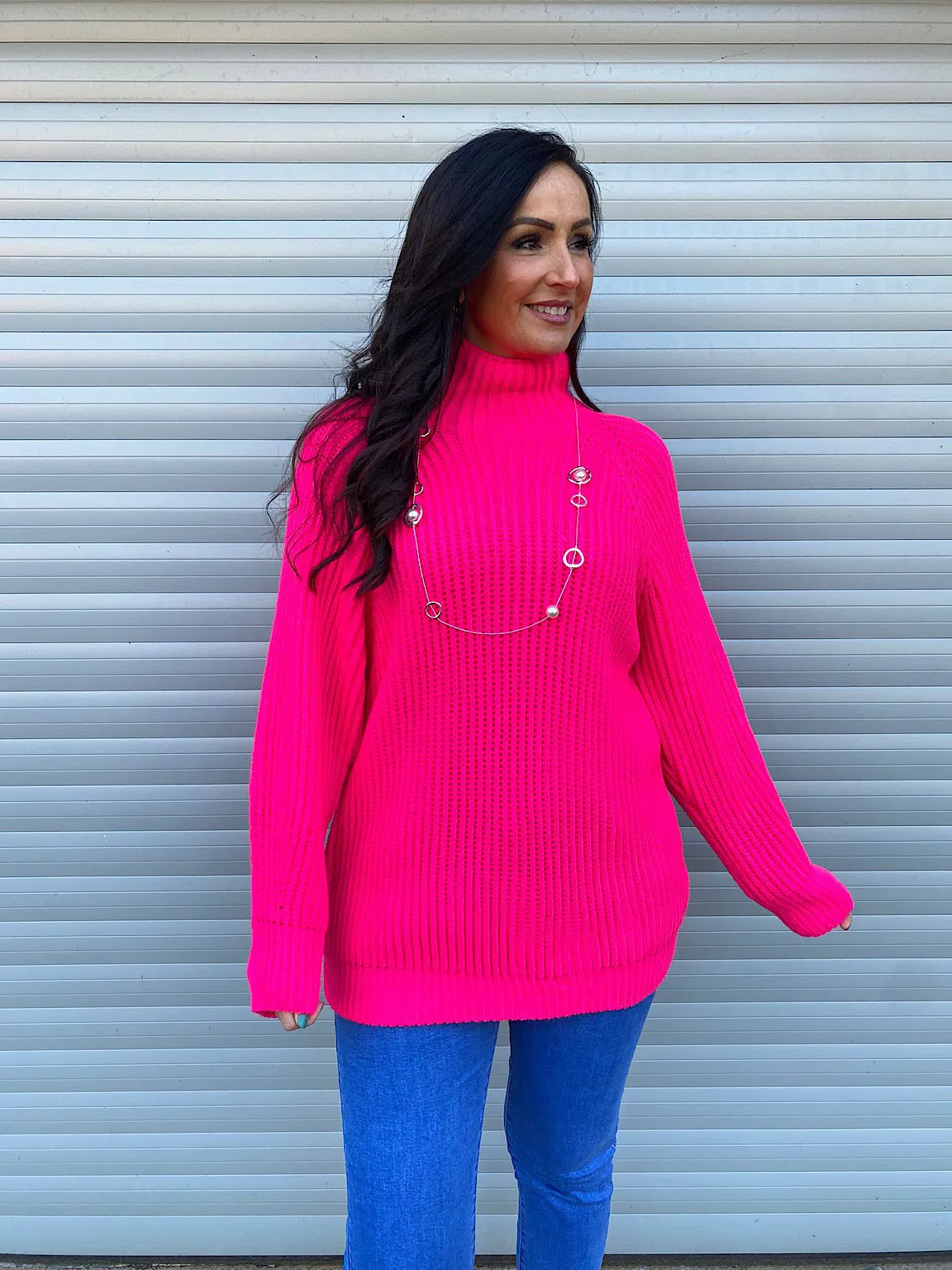 Bright Pink High Neck Knit Marilyn