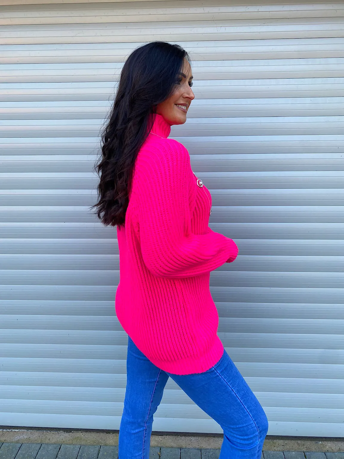 Bright Pink High Neck Knit Marilyn