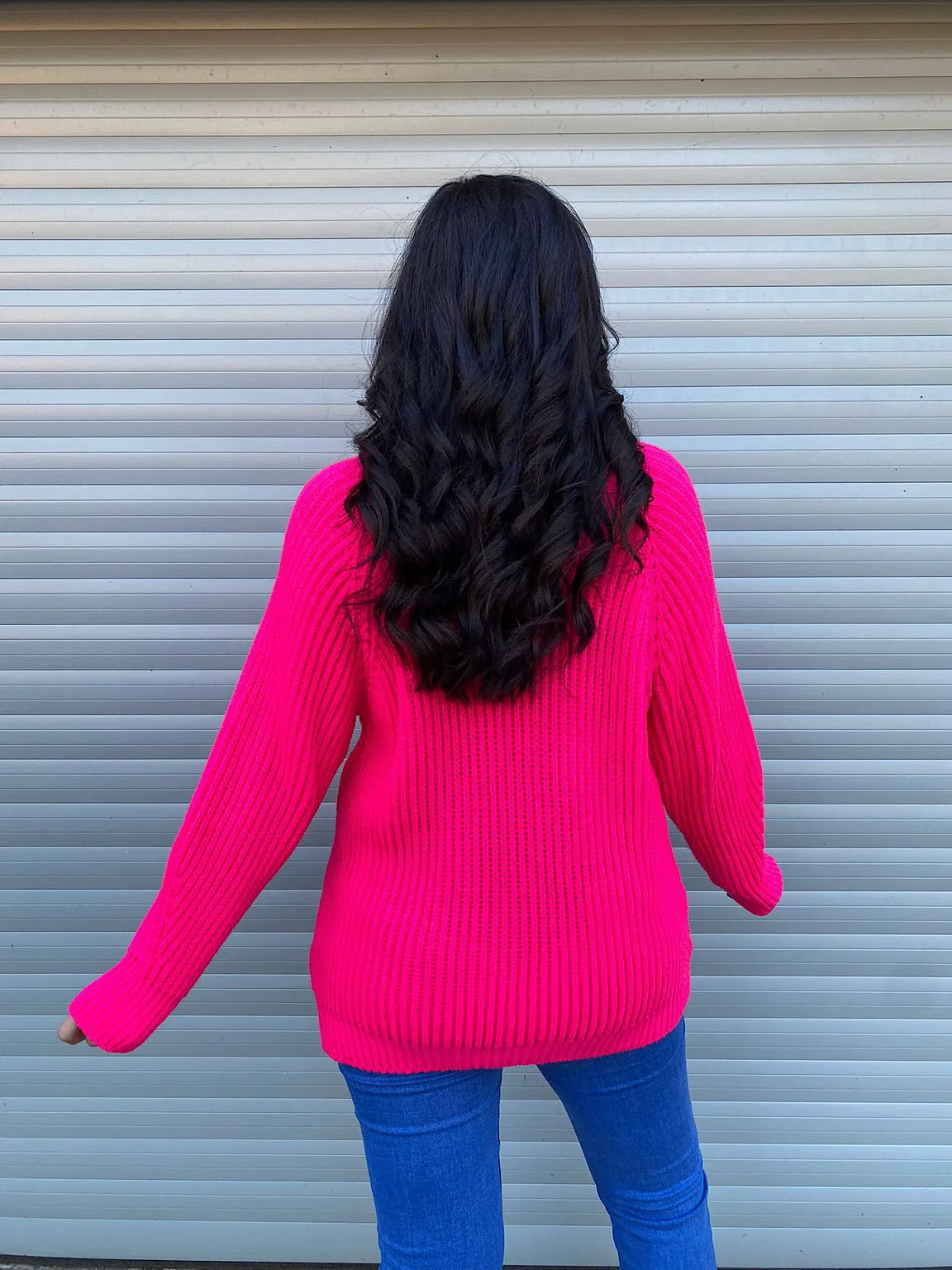 Bright Pink High Neck Knit Marilyn