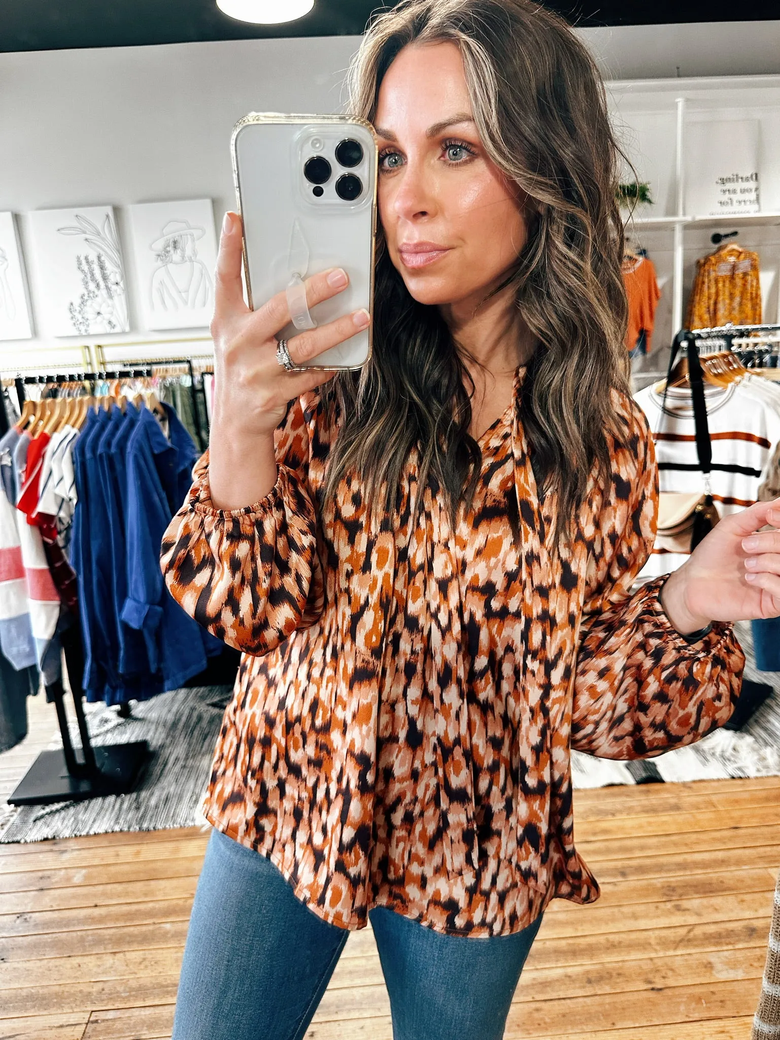 Brown Animal Print Blouse