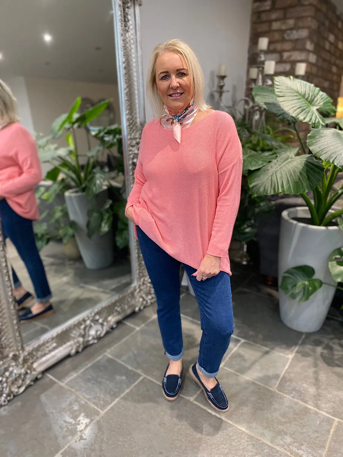 Candy Pink Ribbed Knit Top Fifi