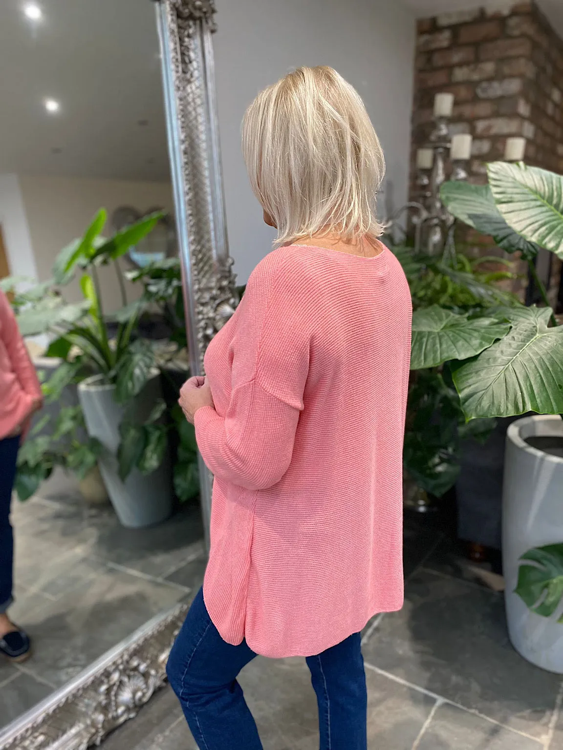 Candy Pink Ribbed Knit Top Fifi