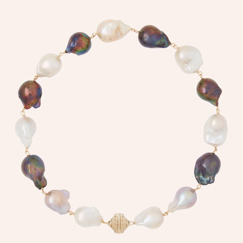 Caspian Indigo & White Freshwater Baroque Pearl Necklace