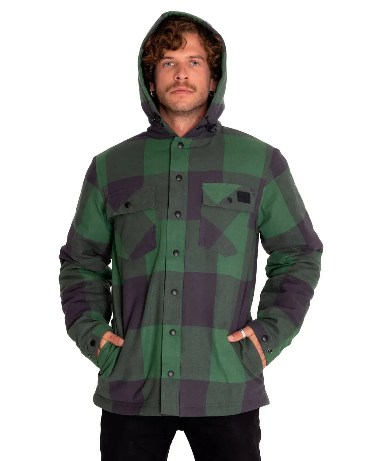 CAT MEN'S FLANNEL SNAP FRONT LIGHTWEIGHT INSULATED HOODED JACKET