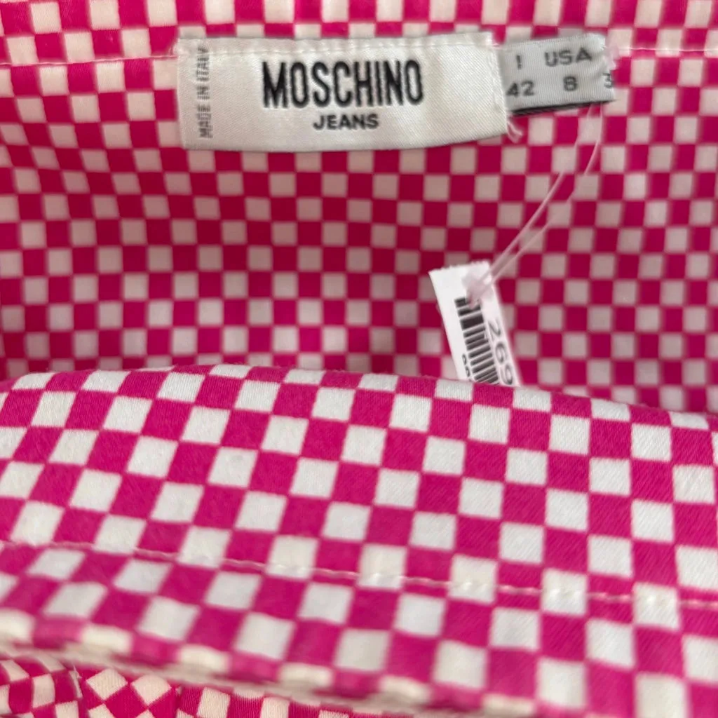 Checked Moschino Jeans Mini Strapless Dress - Medium Pink Polyester Blend