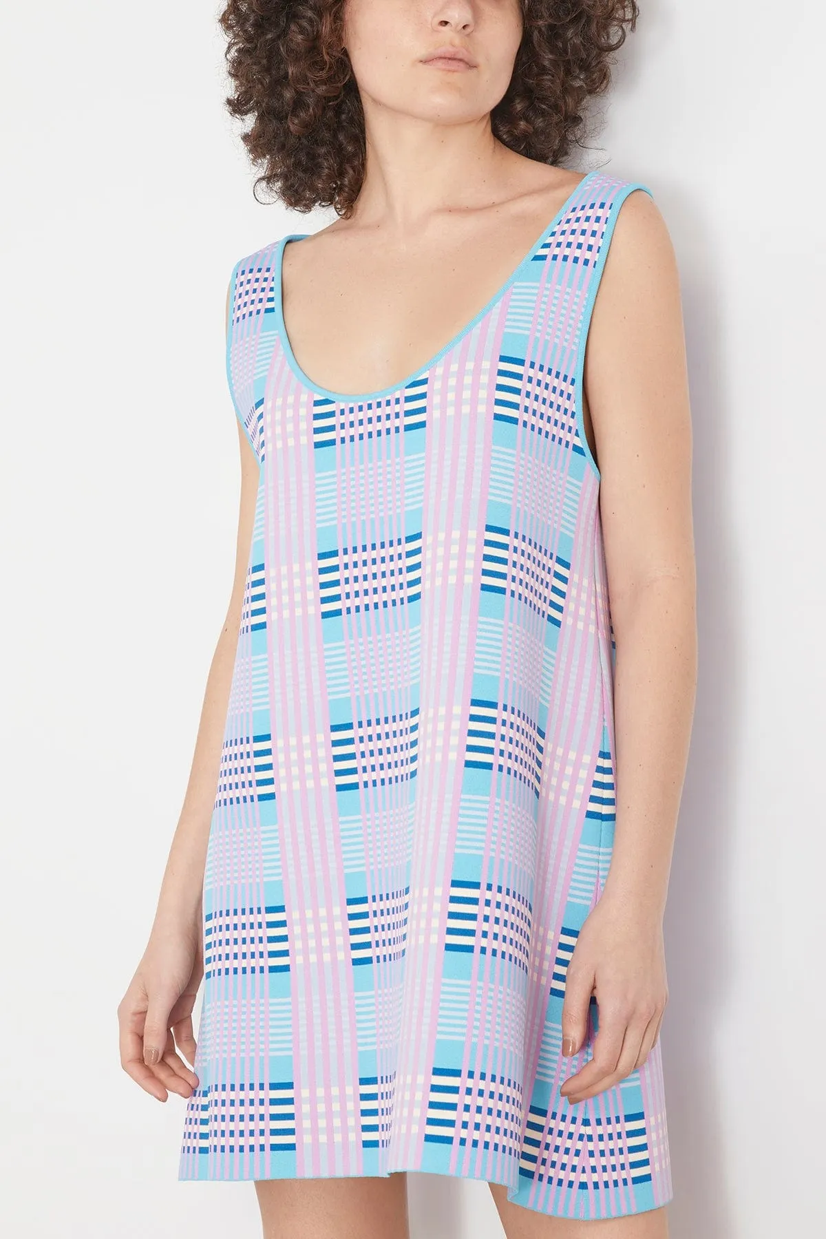 Checked Techno Knit A-Line Dress in Pink Gummy