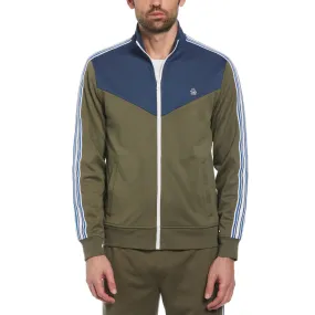 Chevron Double Knit Track Jacket In Dusty Olive