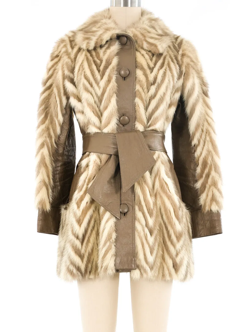 Chevron Printed Fur and Leather Coat