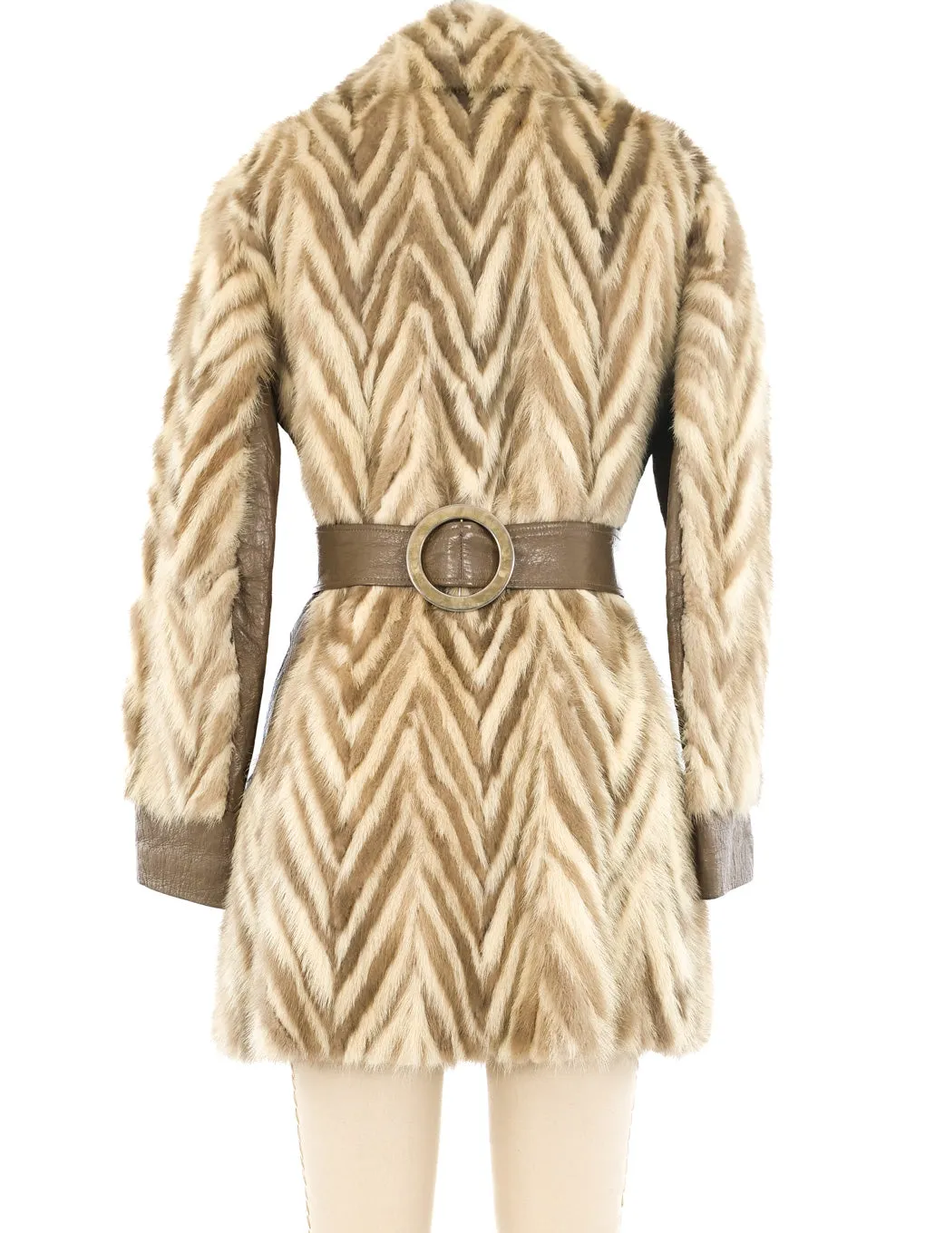 Chevron Printed Fur and Leather Coat