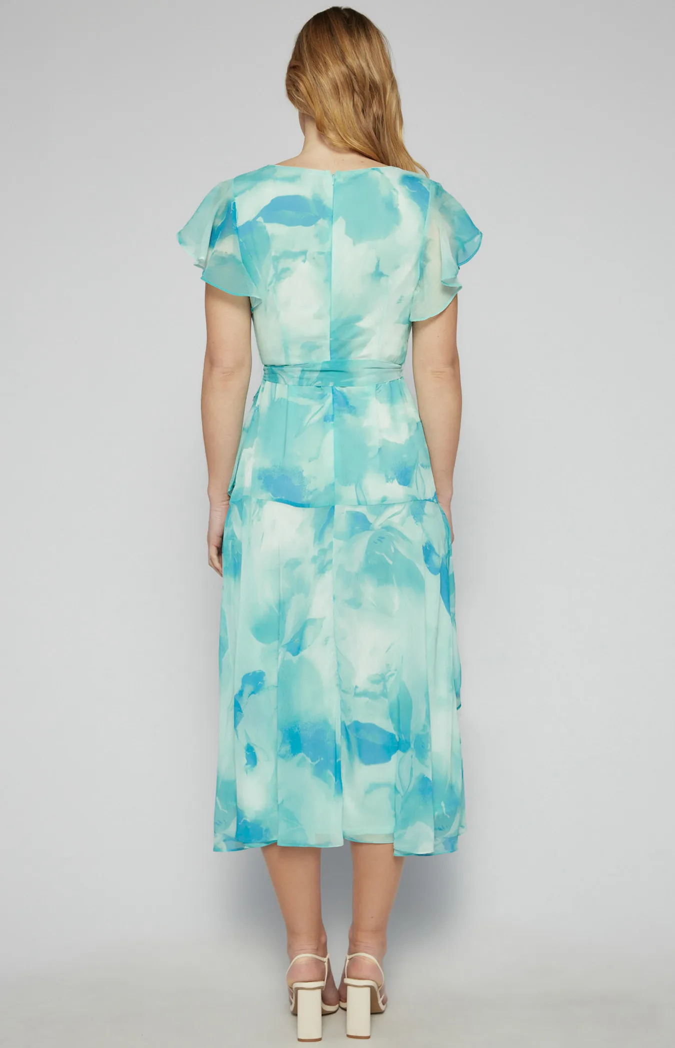 Chiffon Floral Print Midi Dress with Ruffle Details (SDR1619B)