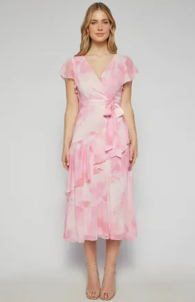 Chiffon Floral Print Midi Dress with Ruffle Details (SDR1619B)