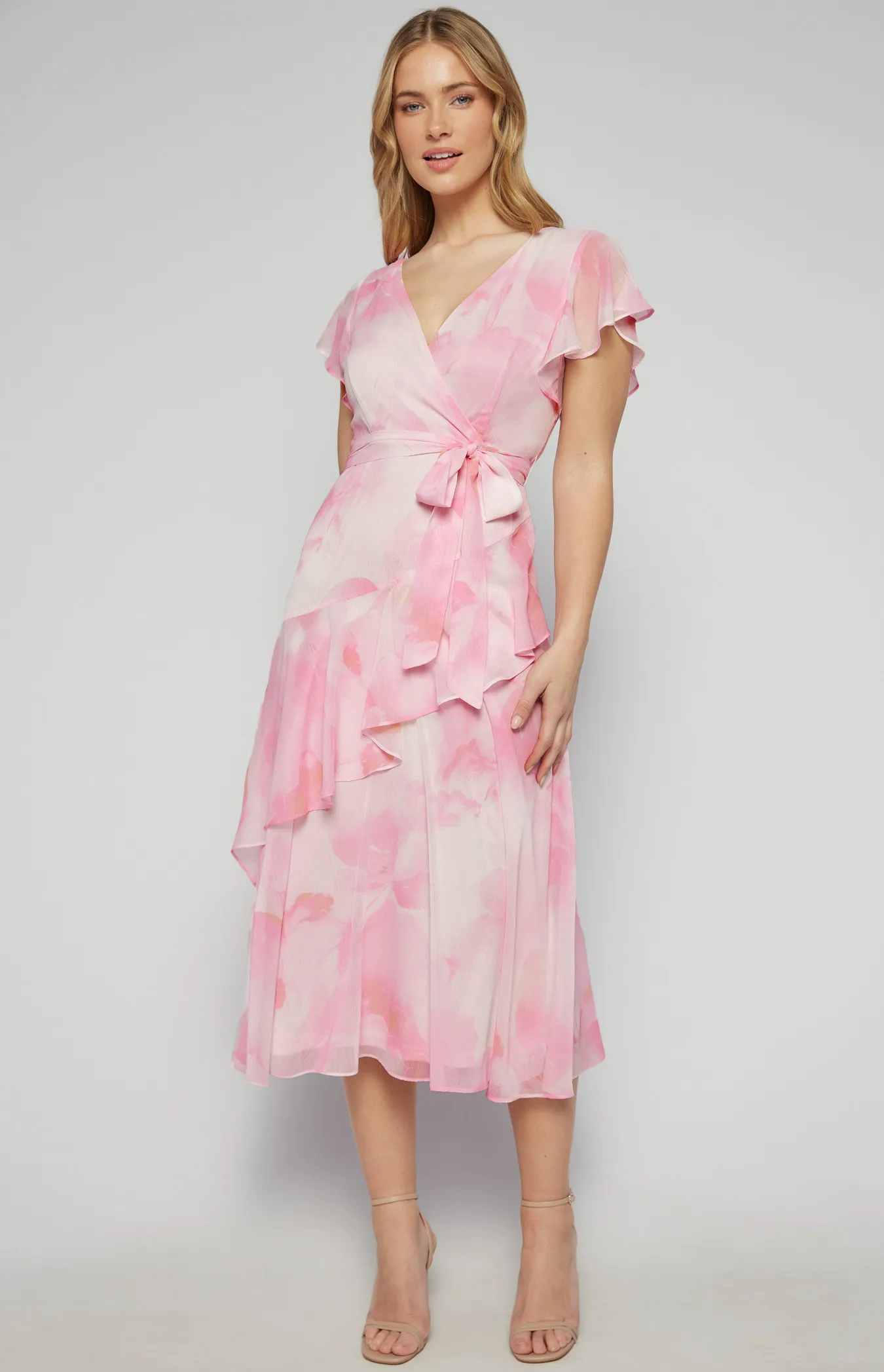 Chiffon Floral Print Midi Dress with Ruffle Details (SDR1619B)