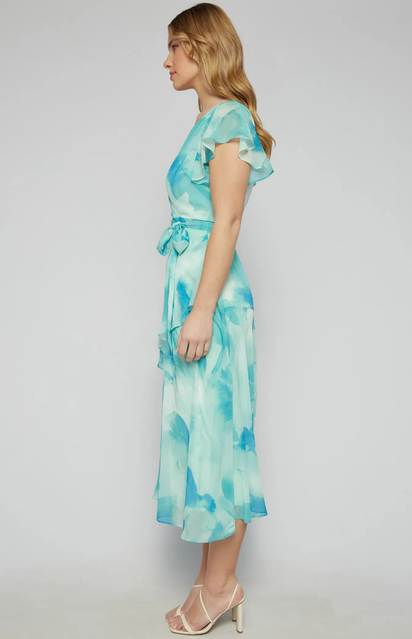 Chiffon Floral Print Midi Dress with Ruffle Details (SDR1619B)