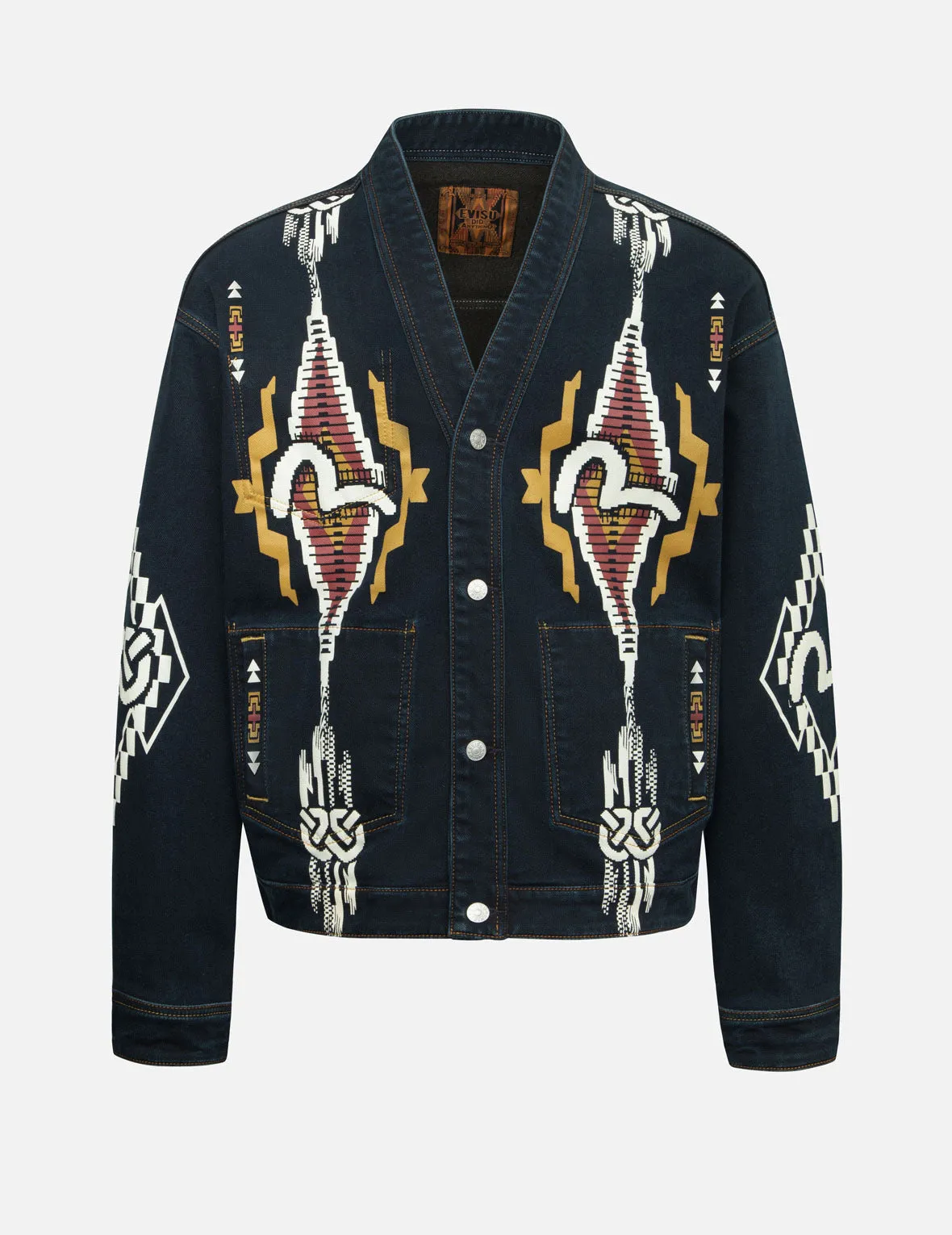 Chimayo Tapestry and Seagull Print Reversible Boxy Denim Jacket