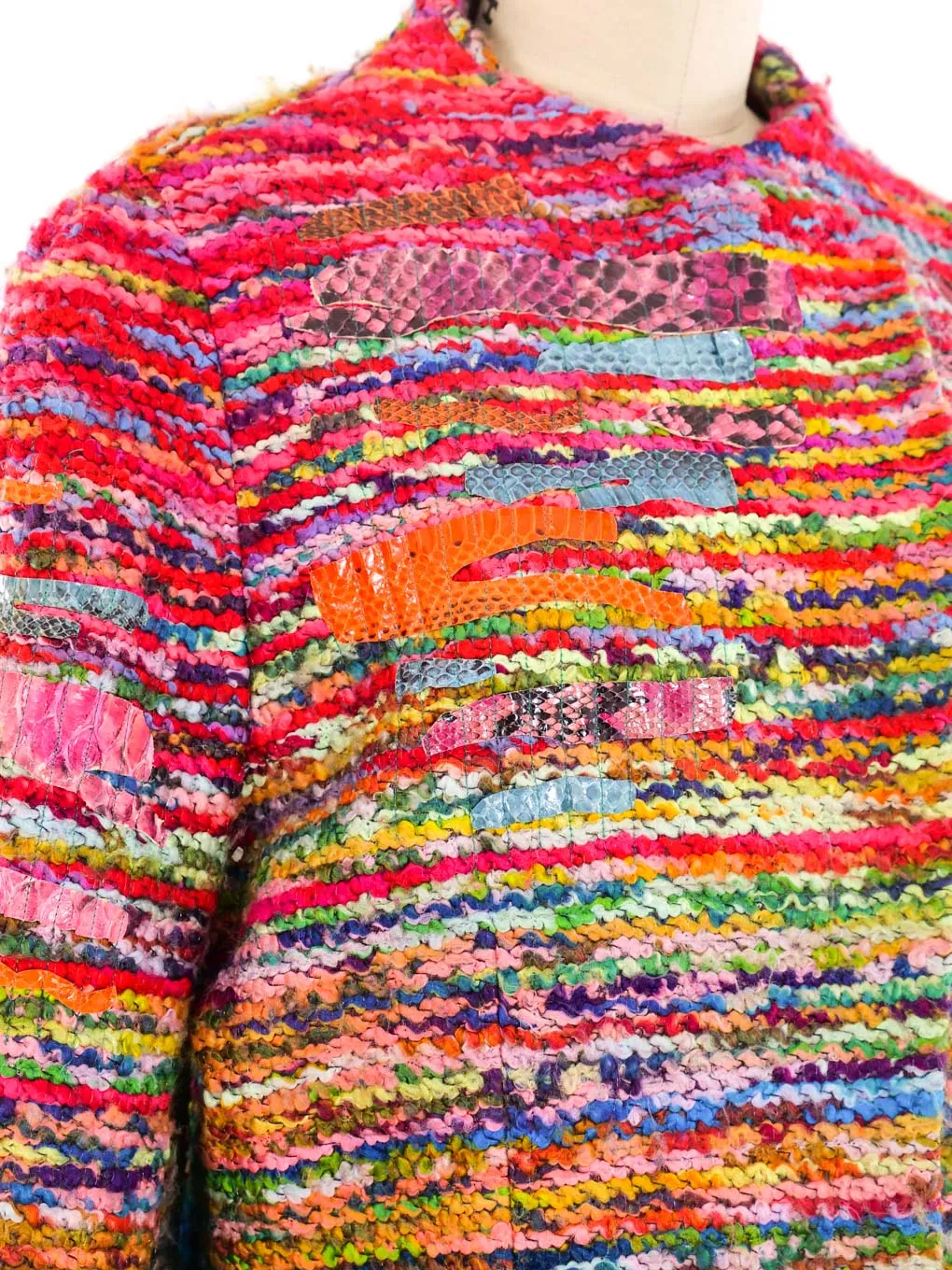 Christian Lacroix Snakeskin Trimmed Rainbow Tweed Coat