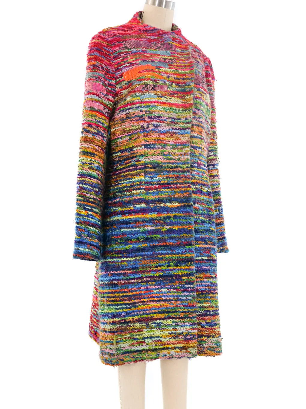 Christian Lacroix Snakeskin Trimmed Rainbow Tweed Coat