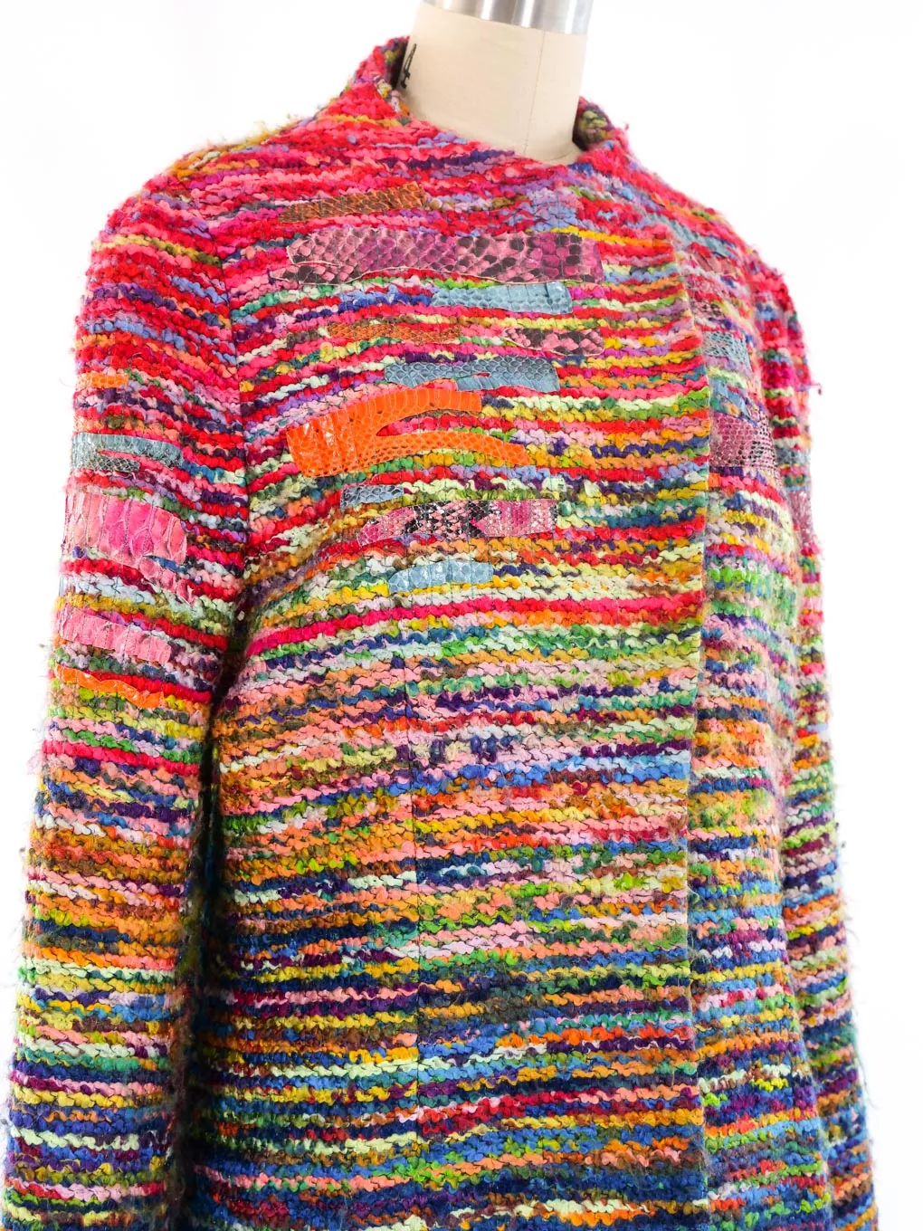 Christian Lacroix Snakeskin Trimmed Rainbow Tweed Coat