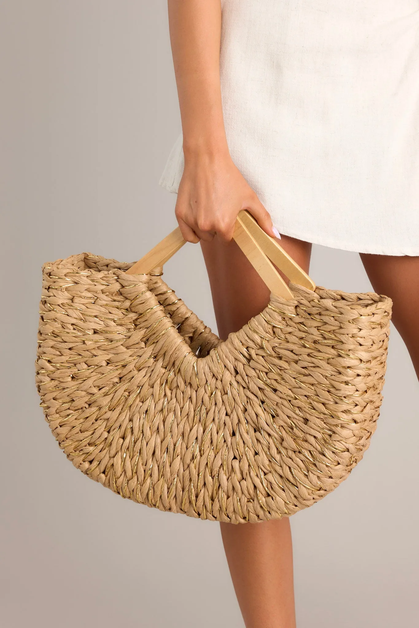 Coastal Cove Tan & Gold Woven Tote Bag