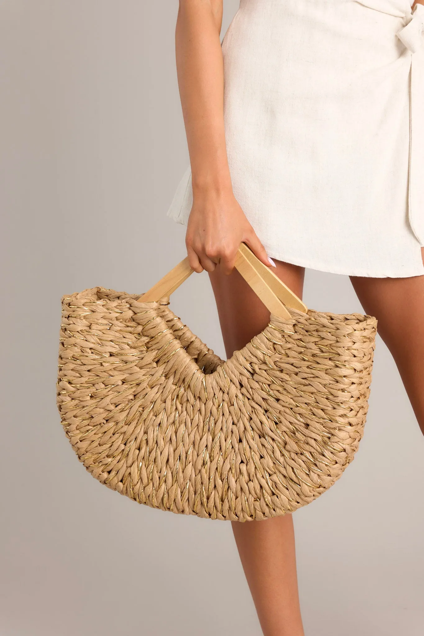 Coastal Cove Tan & Gold Woven Tote Bag