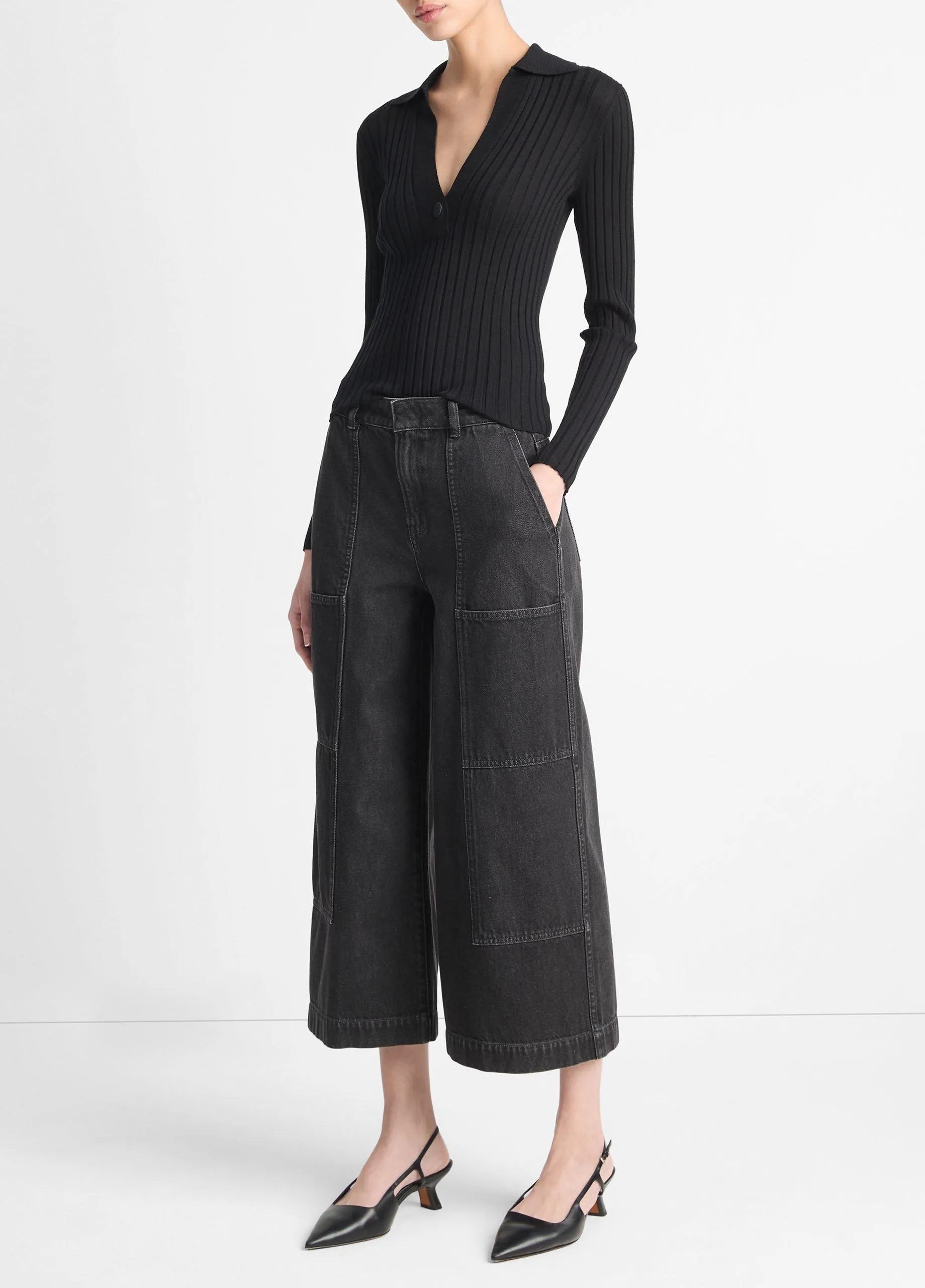 Cotton Mid-Rise Utility Wide Crop Pant