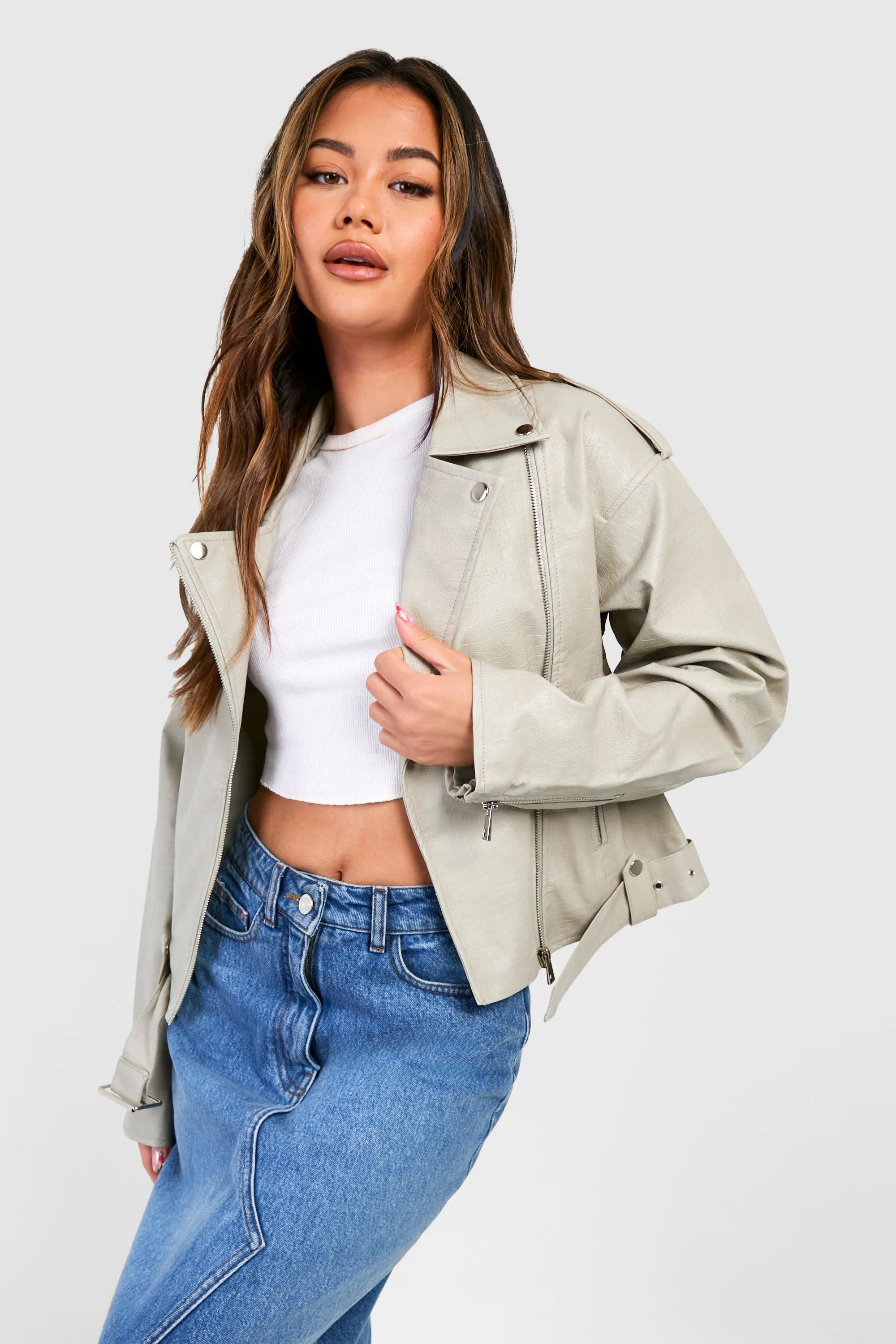 Croc Look Faux Leather Moto Jacket